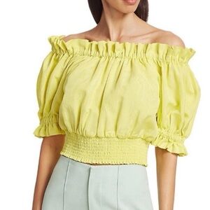Alice + Olivia Caprina off-the-shoulder Yellow Top